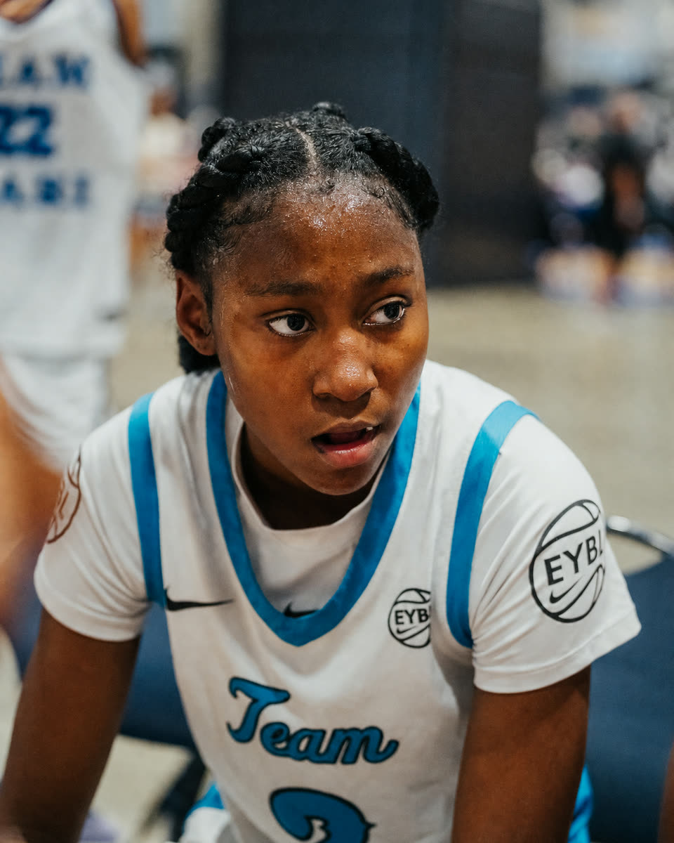 California Storm player leaning forward and listening between possessions