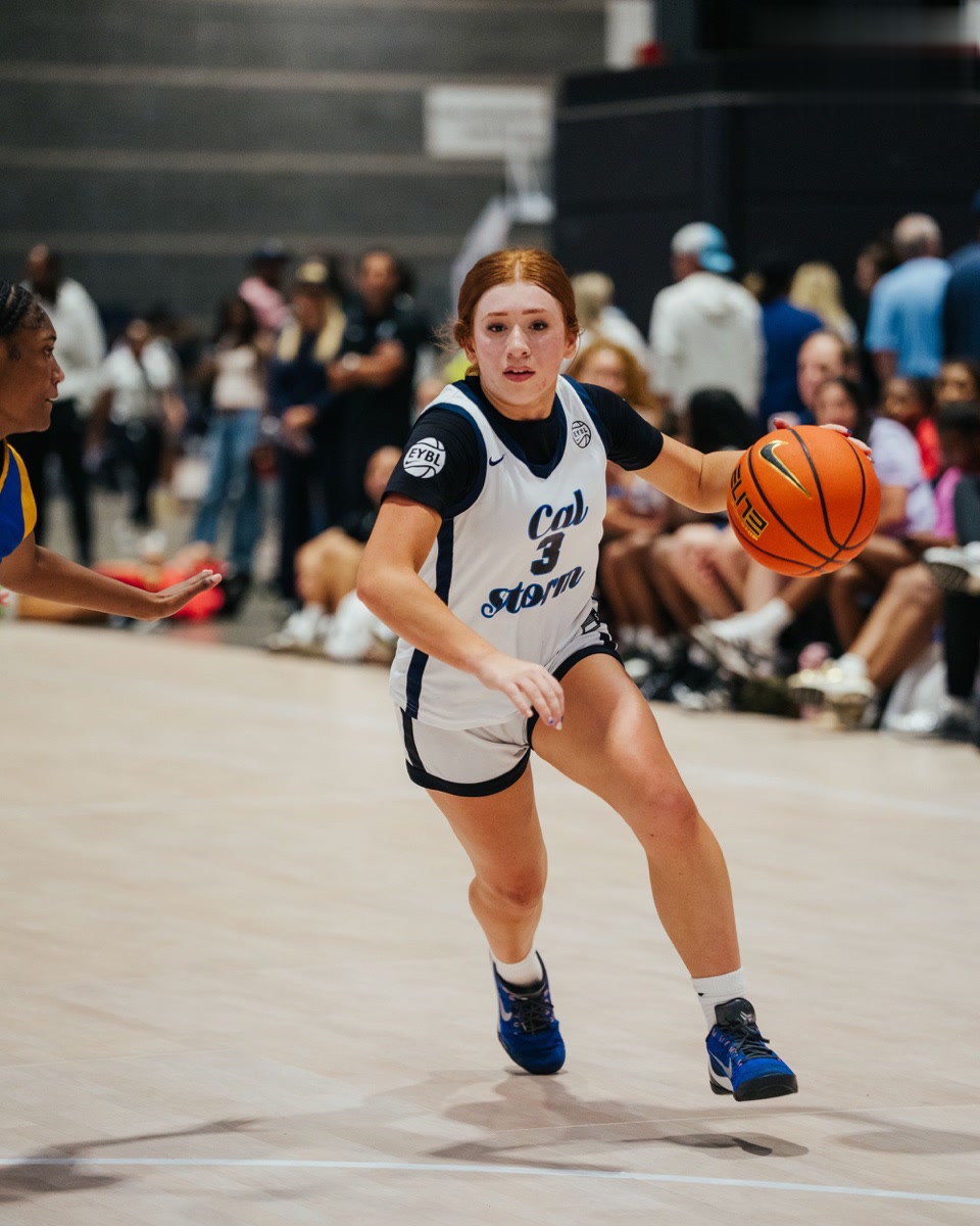 California Storm player controlling the ball while advancing up the court